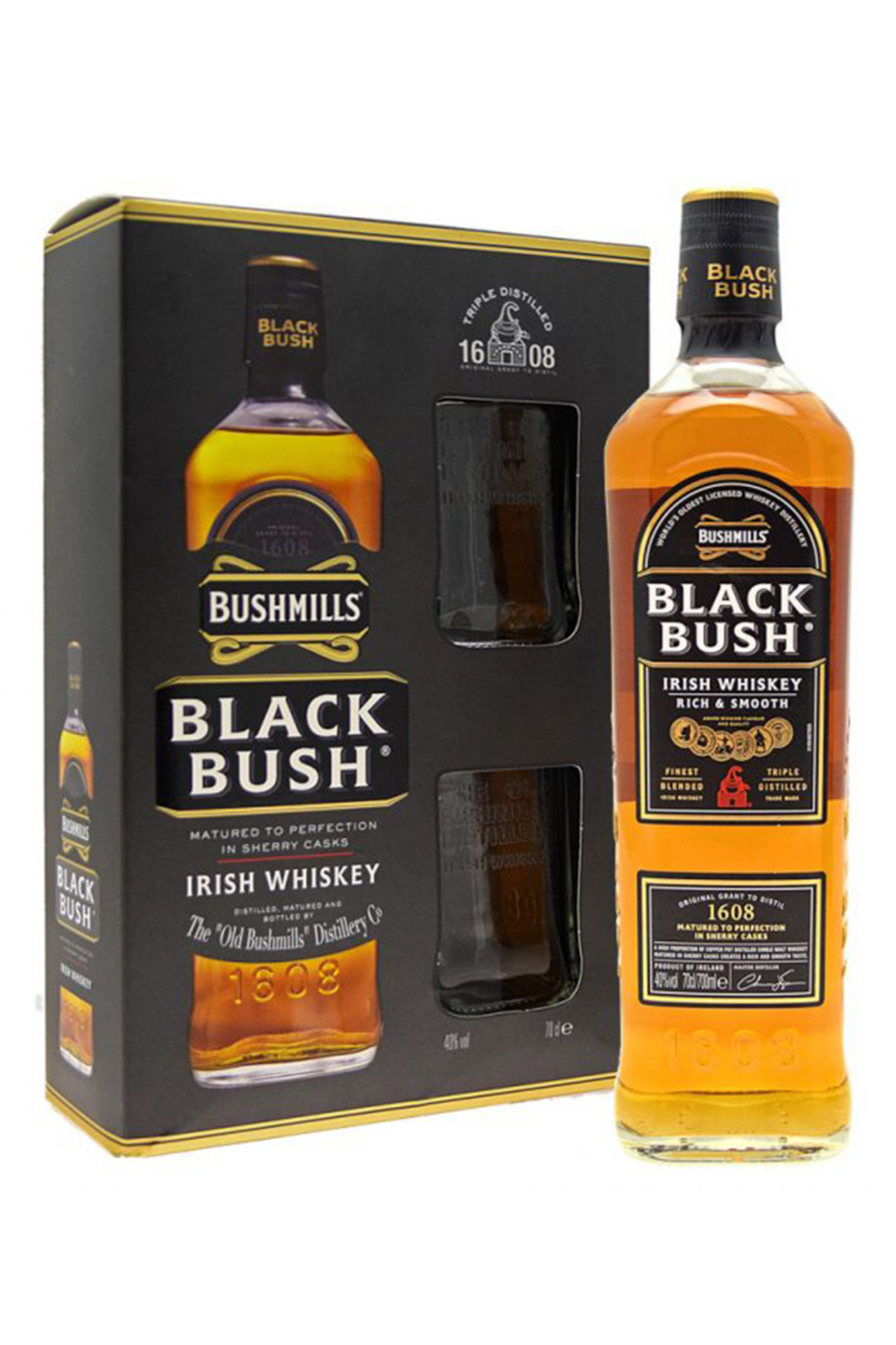 Bushmills Black Bush 70cl 2 Glass Gift Set
