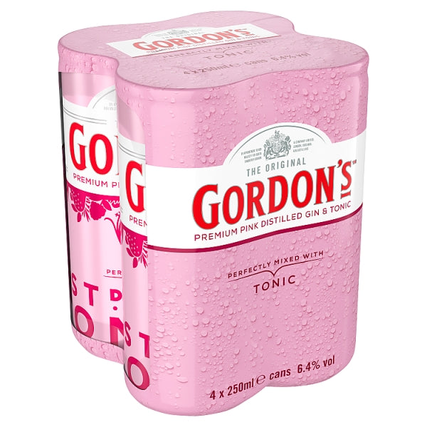 Gordons Pink Gin & Tonic - 4 Pack 250ml Ready to Drink Cocktail
