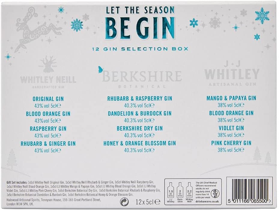 12 Gin Selection Box 12 x 5cl Miniatures "Let The Season Be-Gin"
