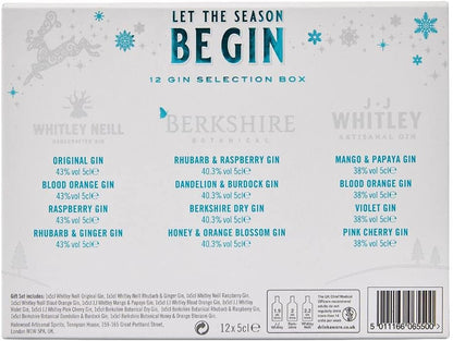 12 Gin Selection Box 12 x 5cl Miniatures "Let The Season Be-Gin"