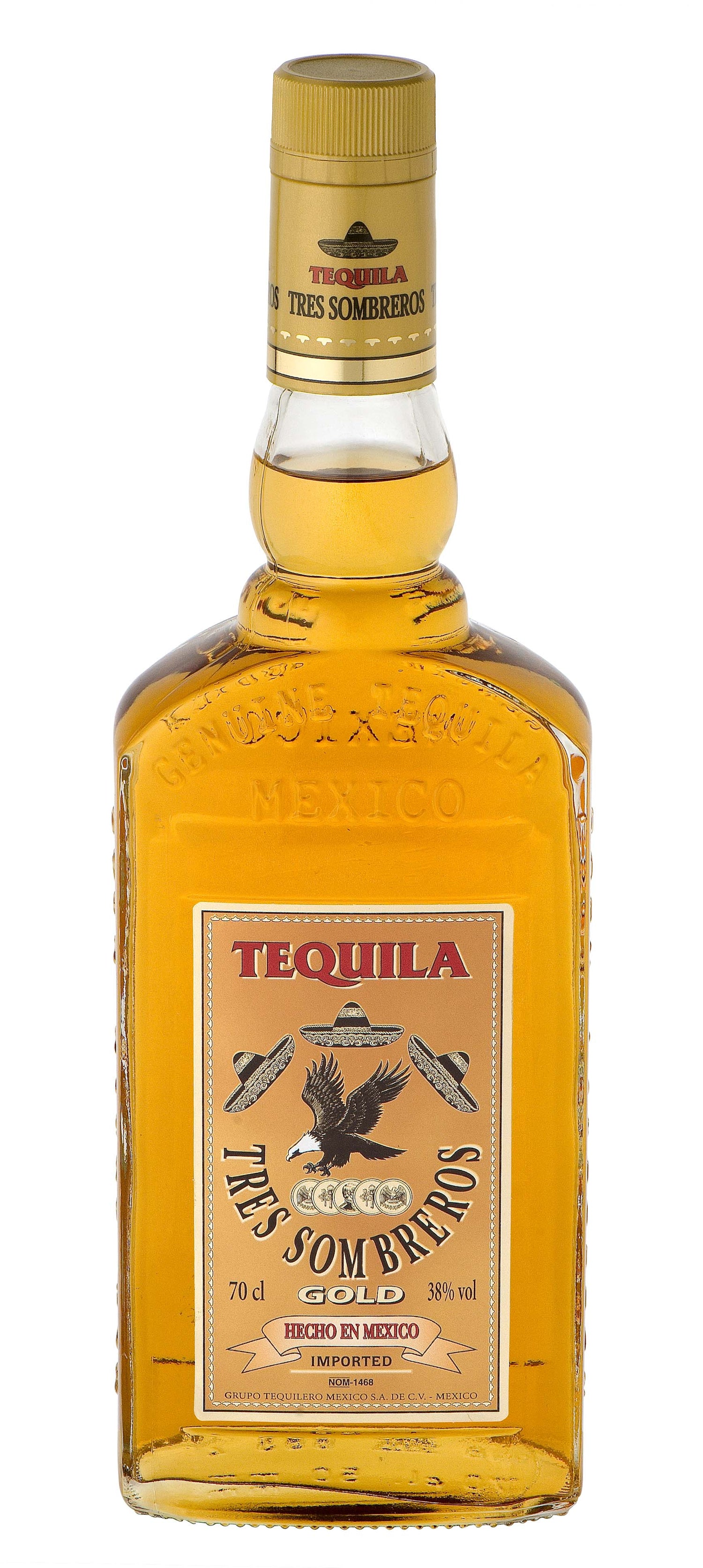 Tres Sombreros Gold Tequilla 70cl