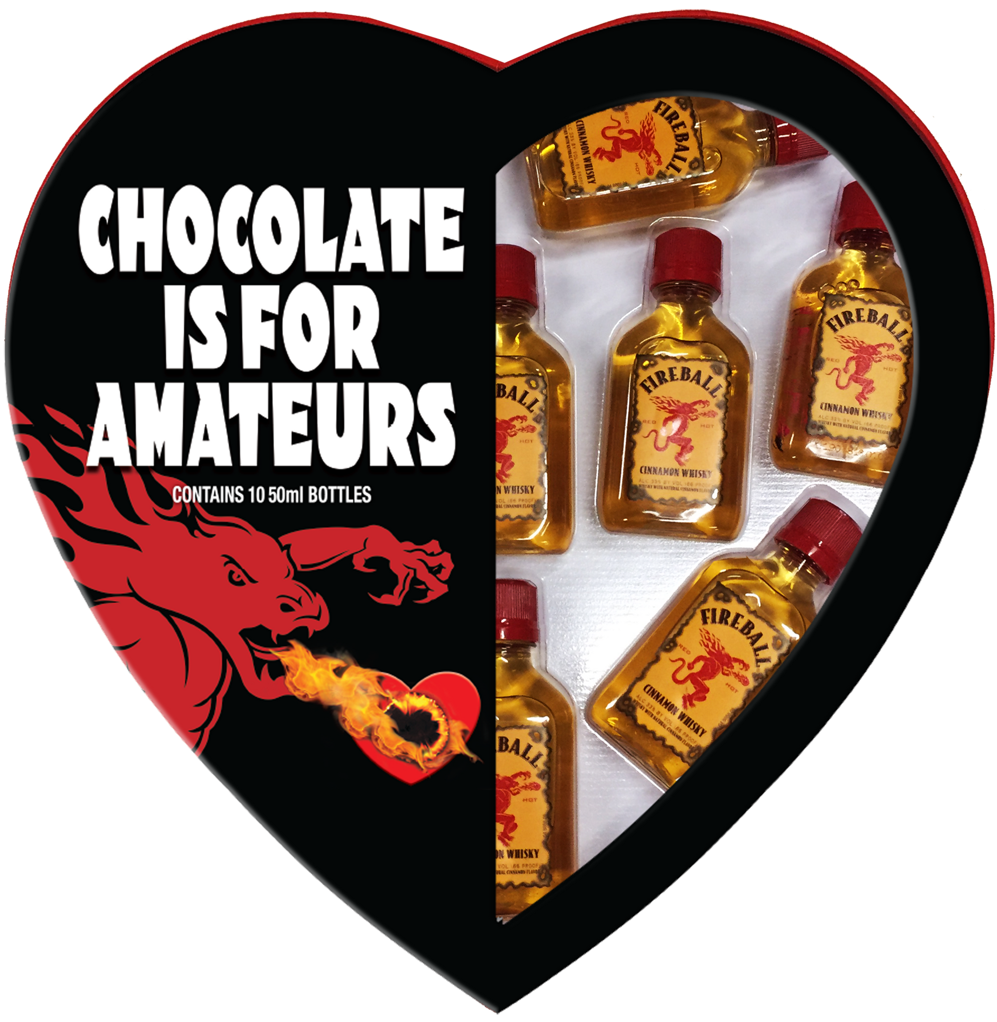 Heart-Shaped Fireball Miniatures for Valentine's Day - 10X5cl
