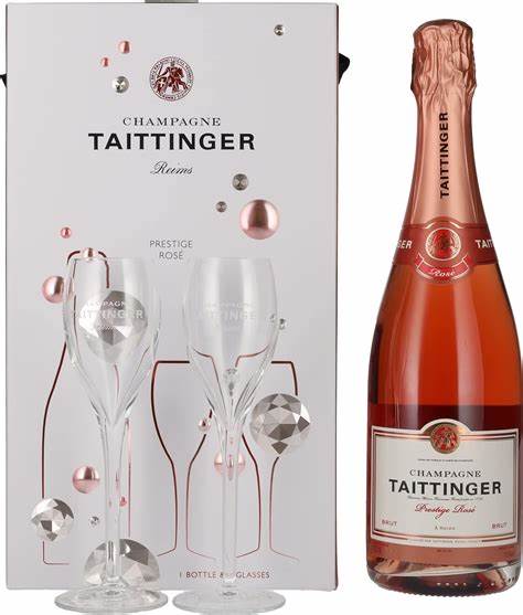 Taittinger Champagne Rose Gift Box 2 Glasses